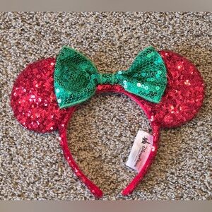 Disney Red and Green Sequin Christmas Holiday Minnie Ears Headband